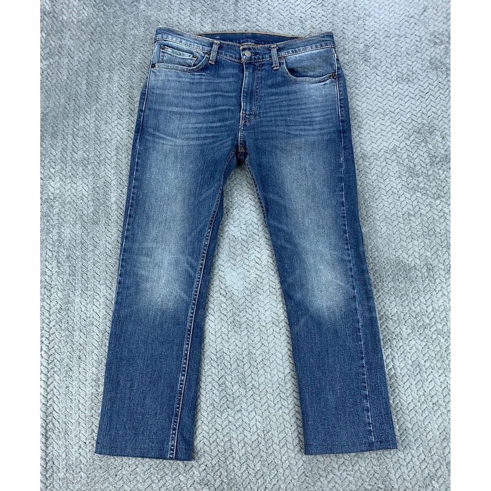 Levis 513 Jeans Men 32x32 (Fits 32x26) Blue Stretch Slim Fit Straight Leg Hemmed